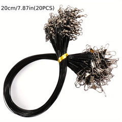 20pc Heavy Duty Fishing Wire Leaders with Swivels Anti Bite Gear