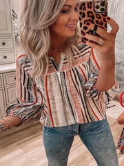 Colorblock Stripe Print Long Sleeve Shirt Top