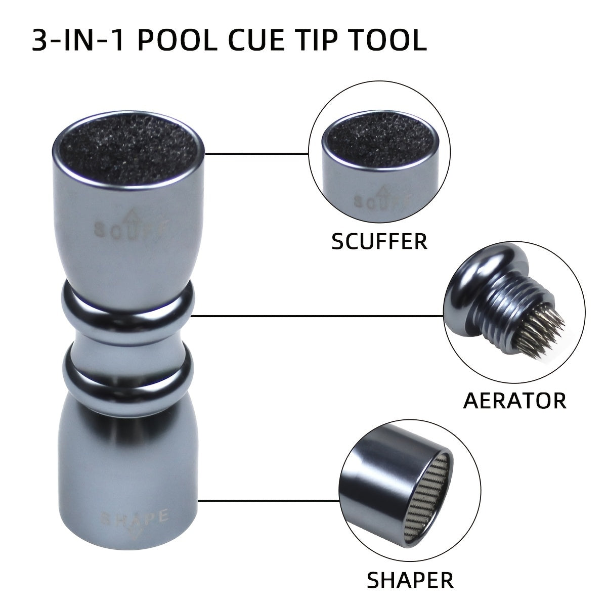 3 In 1 Snooker Pool Cue Tip Tool Billiard Cue Accessories