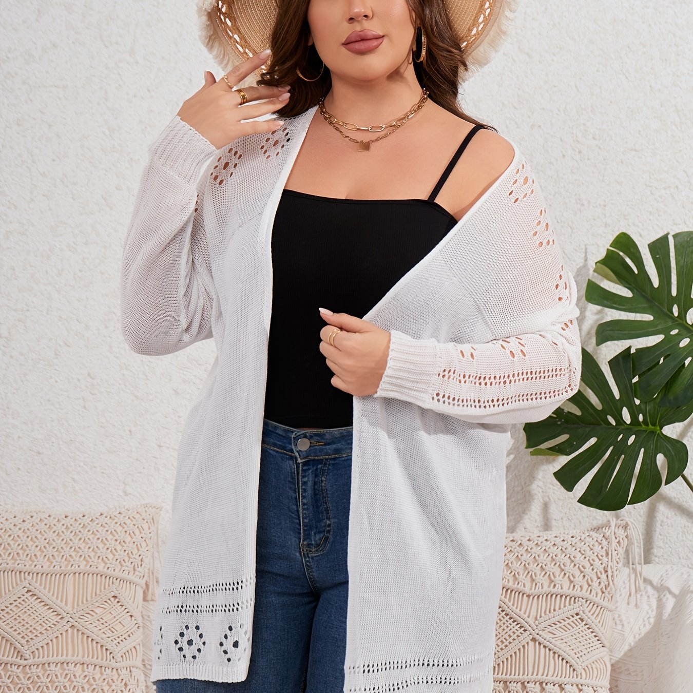 Long Sleeve Eyelet Embroidered Cardigan