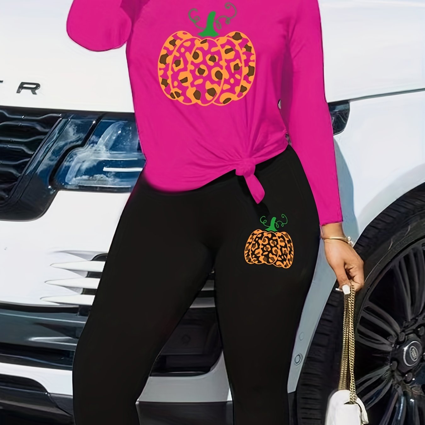 Pumpkin Print Top & Leggings Two Piece Set