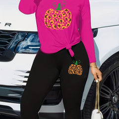 Pumpkin Print Top & Leggings Two Piece Set