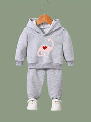 2pcs Heart Dino Hoodies Pants Set Girls