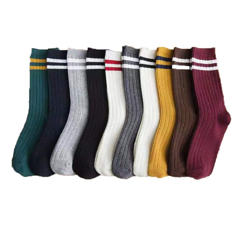 10 Pairs All Season Women's Crew Socks Striped Ten Colors