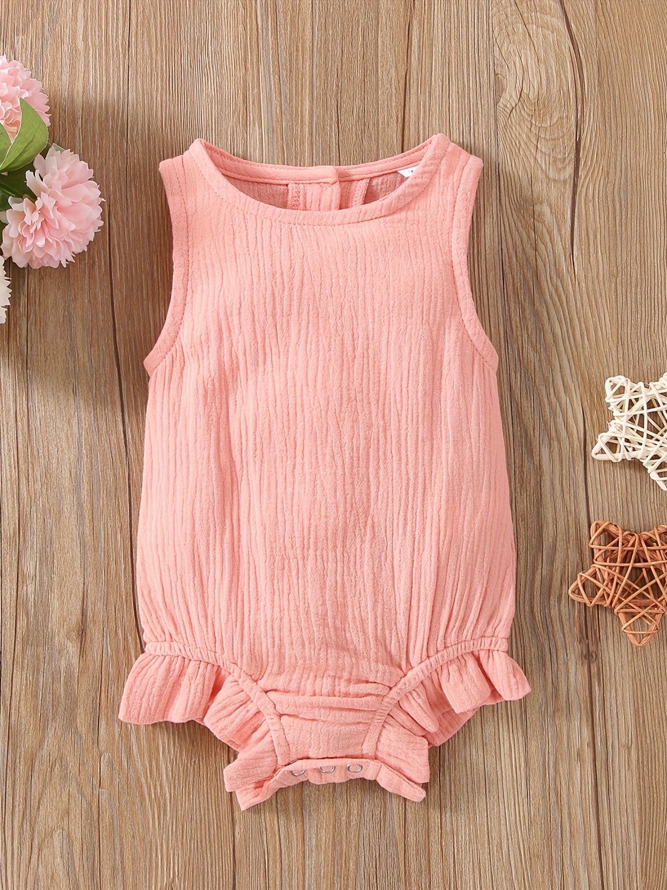 Baby Girls Plain Ruffle Trim Sleeveless Onesie Summer Clothes