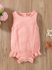 Baby Girls Plain Ruffle Trim Sleeveless Onesie Summer Clothes