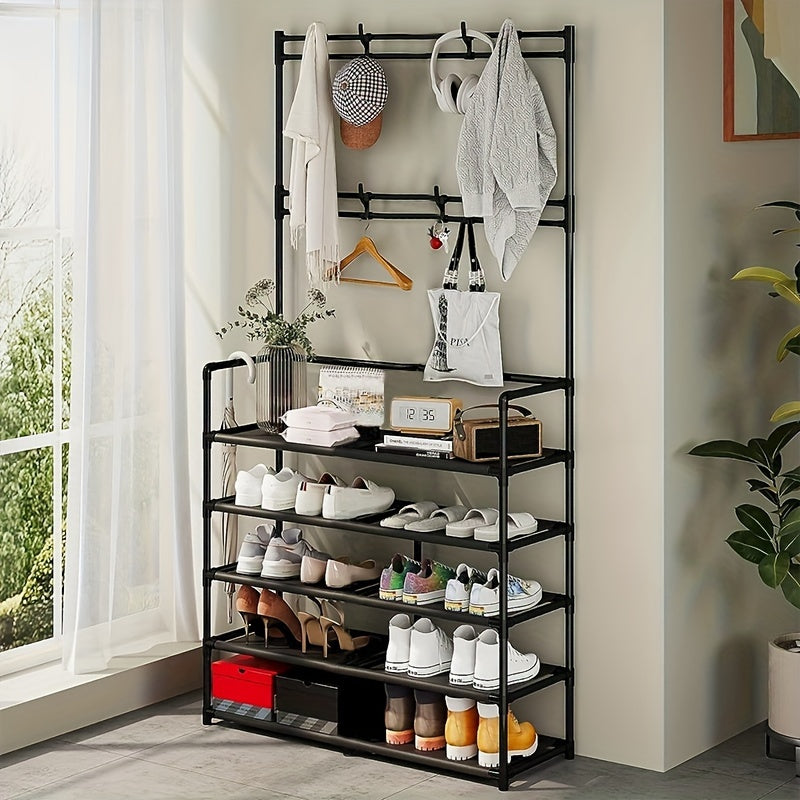 Coat Rack Shoe Hat Organizer 8 Hooks Double Row Shoes Storage