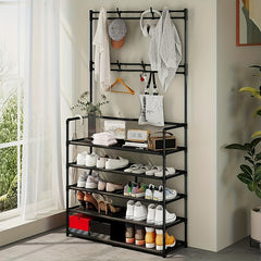 Coat Rack Shoe Hat Organizer 8 Hooks Double Row Shoes Storage