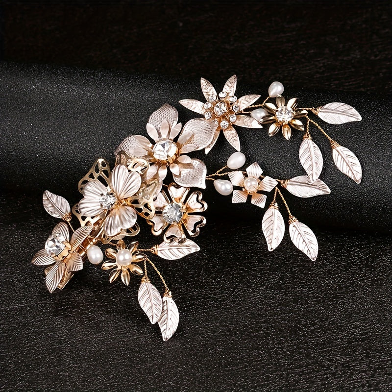 Bridal Flower Hair Clip Inlaid Pearl Rhinestone Head Jewelry