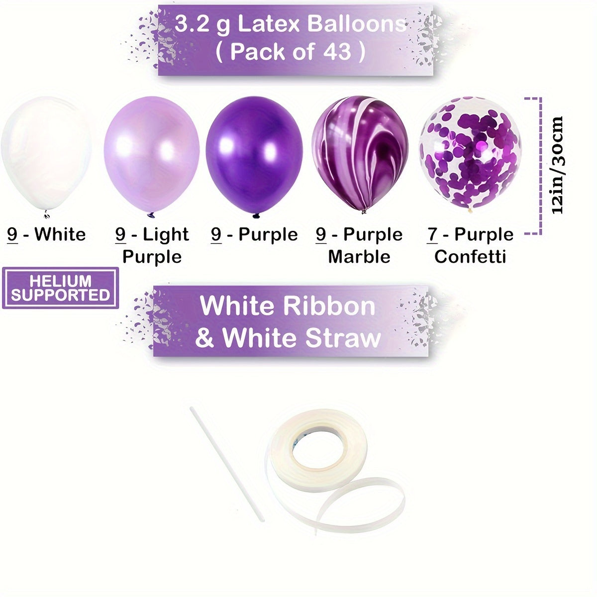 Purple Year Theme Party Balloons Set - 49pcs Number, Marble, Sequin Balloons