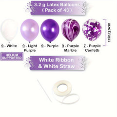 Purple Year Theme Party Balloons Set - 49pcs Number, Marble, Sequin Balloons