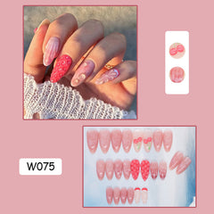 24pcs Water Splashing Cherry False Nails w/ Shell Patterned Stickers