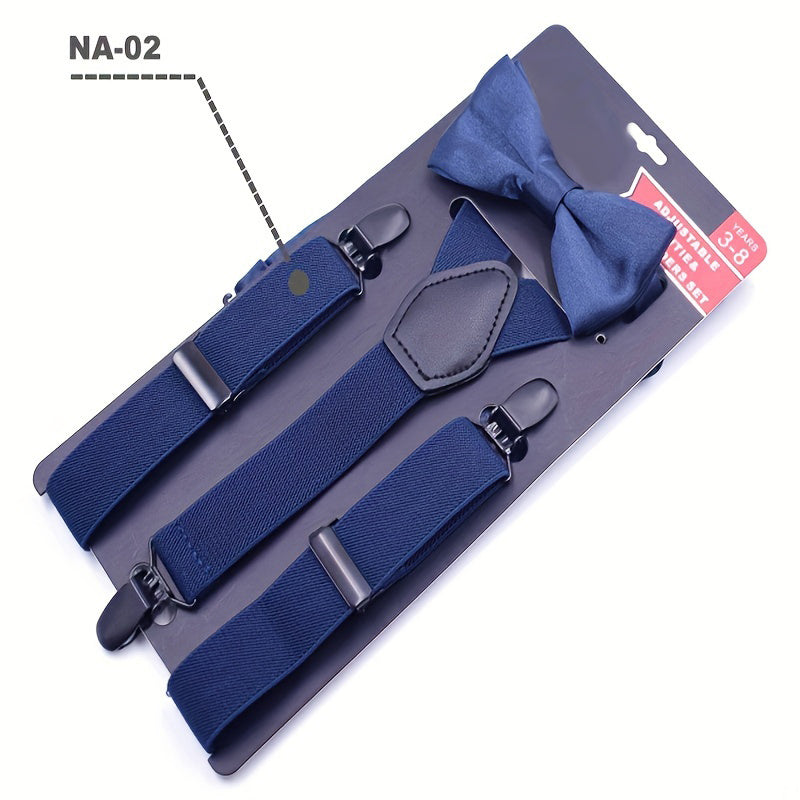 2pcs Boys Teen Casual Adjustable Y Shape Suspenders & Bowtie Set