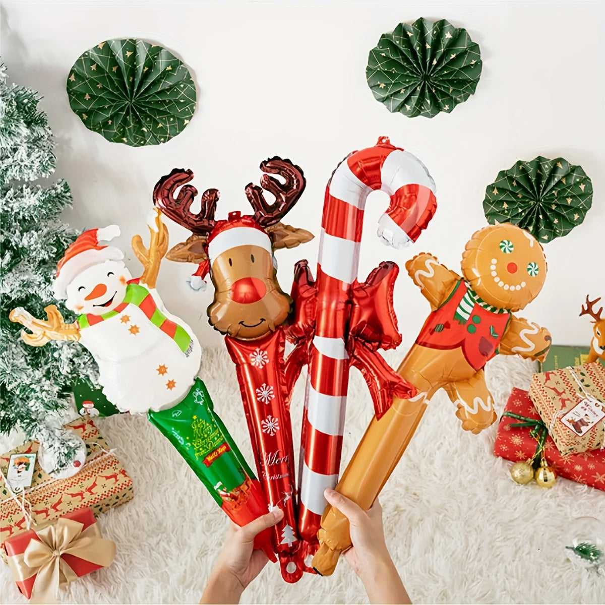 8pcs Christmas Foil Balloon Decoration - Deer, Snowman, Gingerbread Man