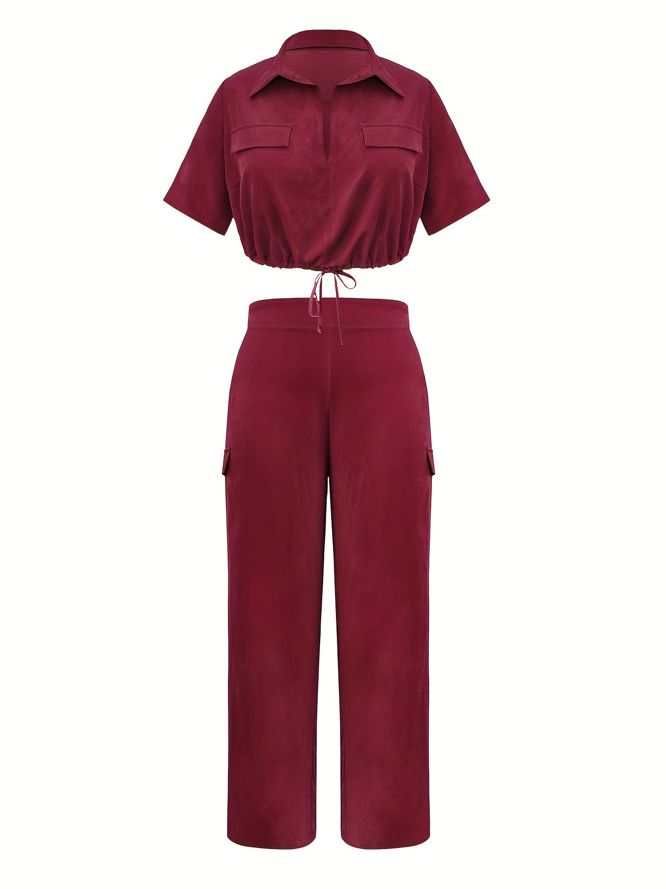 Solid V Neck Top & Pants Set