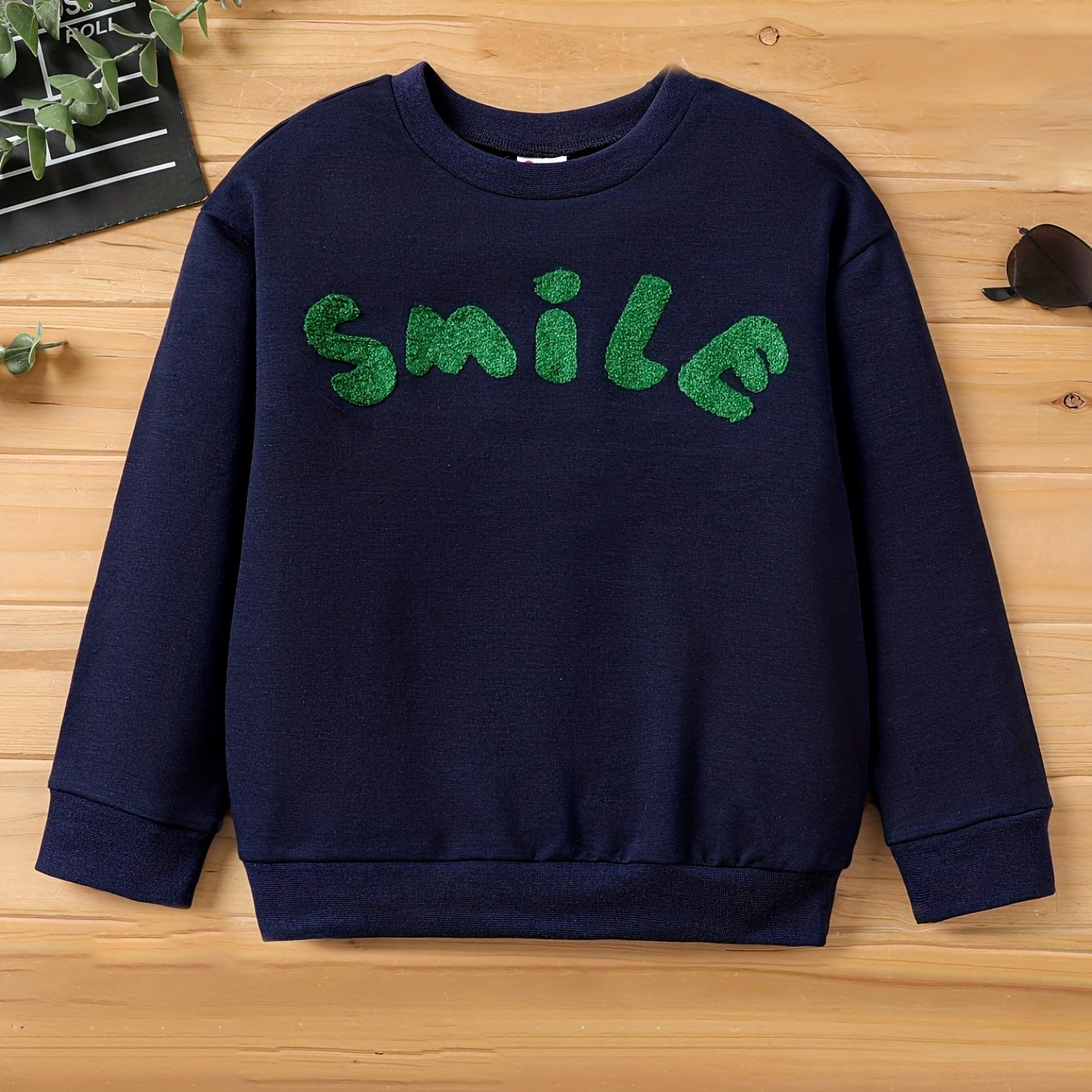 Boys Embroidered Pullover Sweatshirt Crew Neck Tops