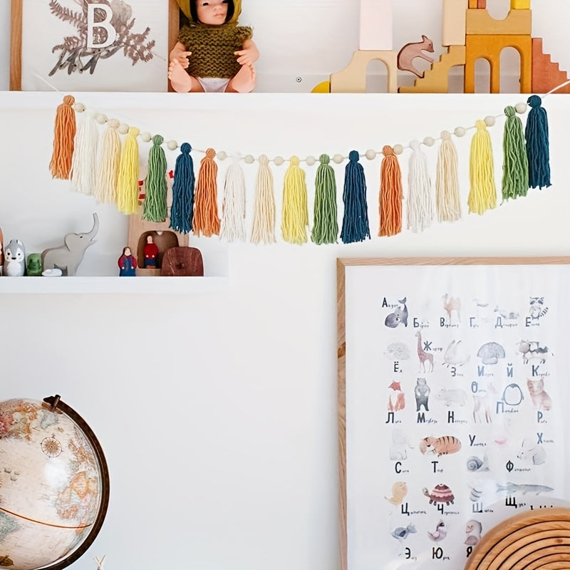 Colorful Rainbow Tassel Carnival Garland Wall Hanging Fall Decor