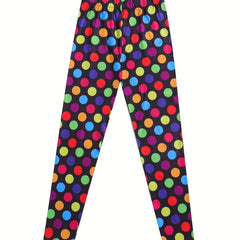 Kid Girls Colorful Dots Print Leggings Slim Fit Sports Casual Tight Pants