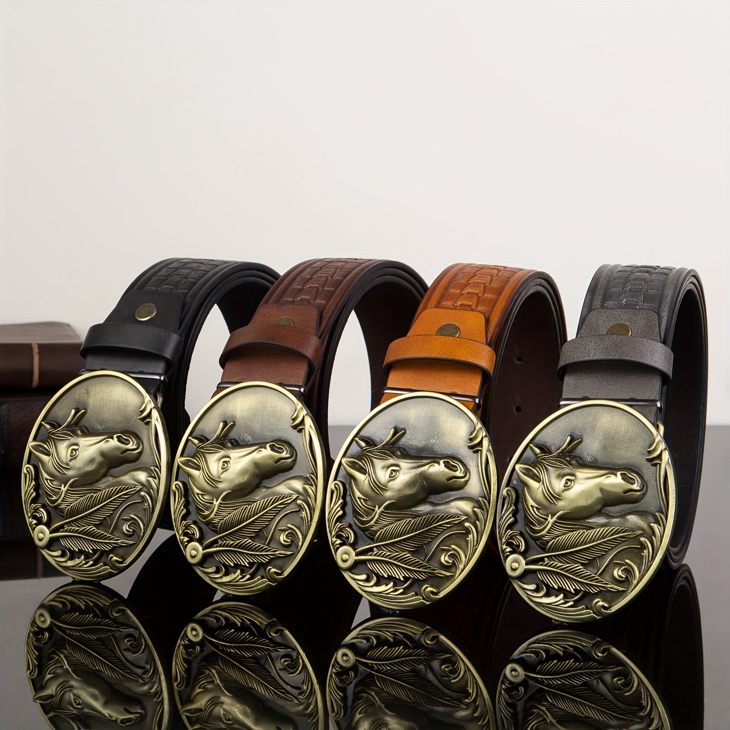 Embossed Punk Style Western Cowboy Leather Belt