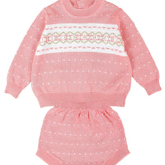 2pcs Baby Preppy Style Knitwear Set Girls Cotton Sweater & Shorts