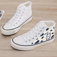 Cow Print Plush Lined Thermal Chunky Canvas Sneakers Flat High