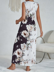 Floral Print Lounge Dress Sleeveless Crew Neck Comfy Home Dress