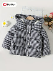 Toddler Girl Plaid Hooded Puffer Coat Casual Long Jacket