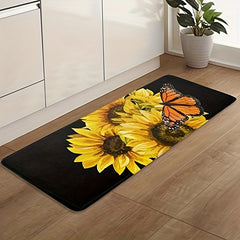 Sunflower 3D Printed Kitchen Rugs Vintage Flannel Absorbent Non Slip