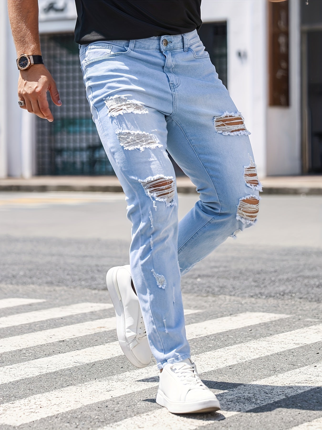 Men's Slim Fit Ripped Jeans Distressed Denim Pants