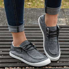 Women's Deep Grey Flat Lace Up Walking Shoes Comfortable Slip On Canvas Sneakers