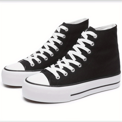 Women's Platform High Top Canvas Shoes Solid Round Toe Lace Up Sneakers