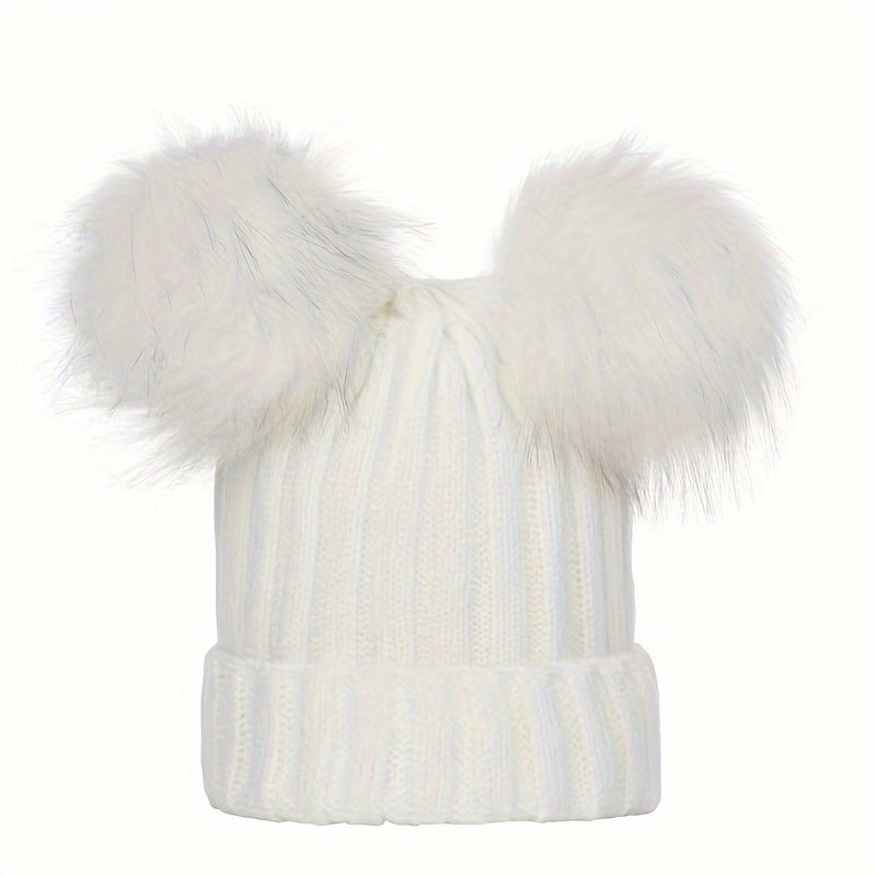 Velvet Bear Beanie With Pom - Women's Warm Knit Hat