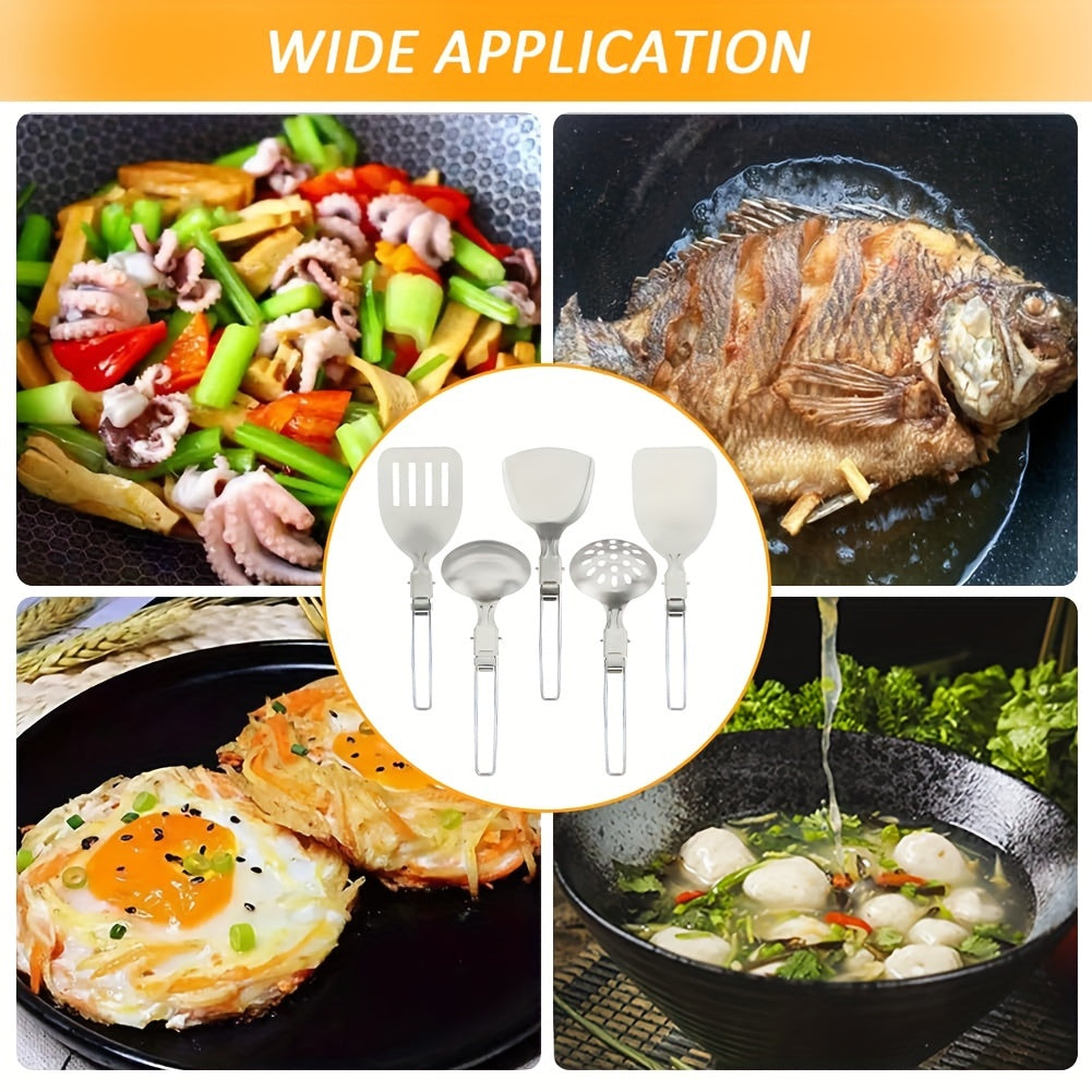 5pcs Portable Stainless Steel Cooking Utensils for Camping and Picnics