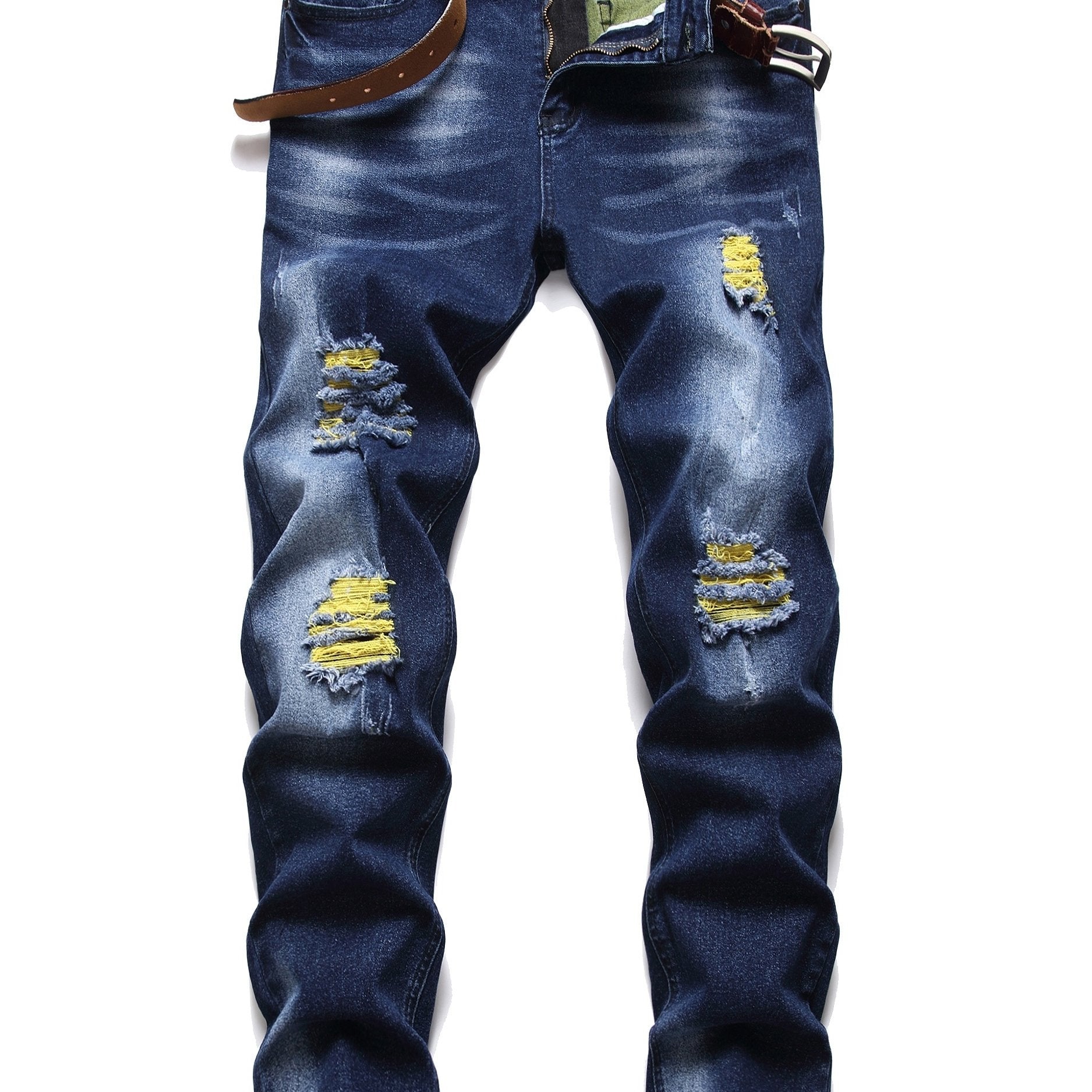 Men's Slim Fit Ripped Jeans - Distressed Stretch Denim Pants