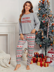 Christmas Elk Print Pajama Set Long Sleeve Top & Pants