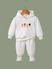 Ice Creams Print Girls Hoodies Jogger Pants Set Sports