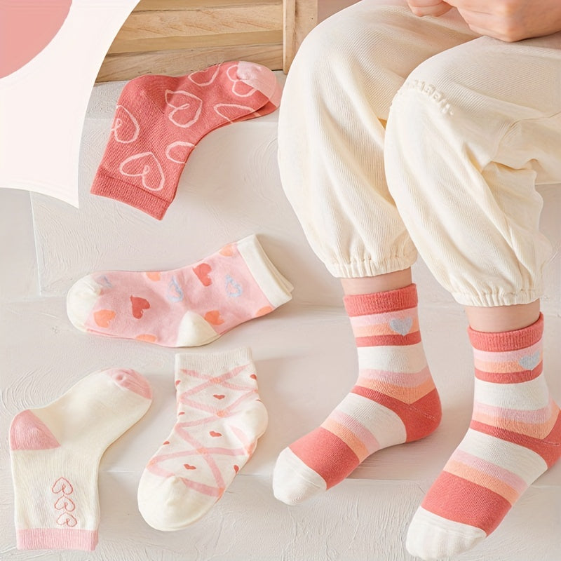 Girls Kids Pink Love Crew Socks - All Seasons Comfortable Socks