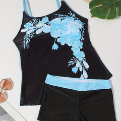 Tankini Set Floral Print Cami Top & Shorts Two Piece