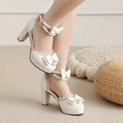 Women's Platform Chunky Heels Lace Ankle Strap High Heels