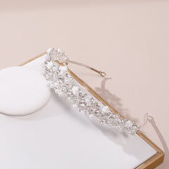 Silvery Rhinestone Faux Pearl Headband Flower Head Hoop Bridal