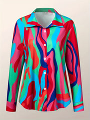 Blouse Women's Plus Contrast Button Up Long Sleeve