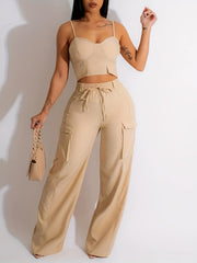Women's Spaghetti Crop Vest & Drawstring Pants Set