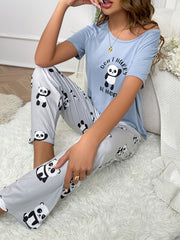 Summer Women's Cartoon Pajama Set Short Sleeve Top & Trousers