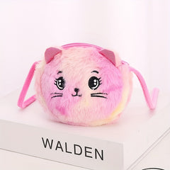 Fuzzy Plush Cat Messenger Bag Tie Dye Shoulder Satchel Coin Purse