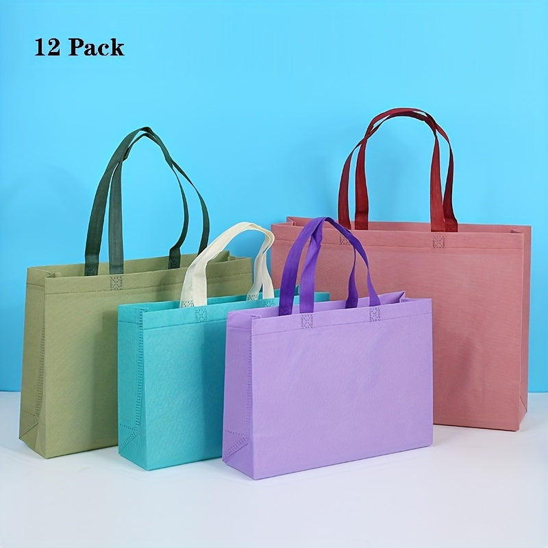 12pcs Non-woven Reusable Shopping Bags Long Handle Clothing Store Sturdy