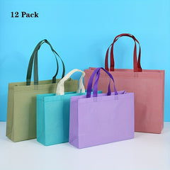 12pcs Non-woven Reusable Shopping Bags Long Handle Clothing Store Sturdy