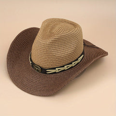 Straw Cowboy Hat Boho Jazz Sun Hat Unisex Western Cowgirl Hat