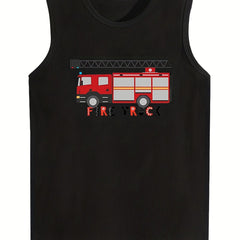 Boys Fire Truck Graphic Sleeveless Tank Top