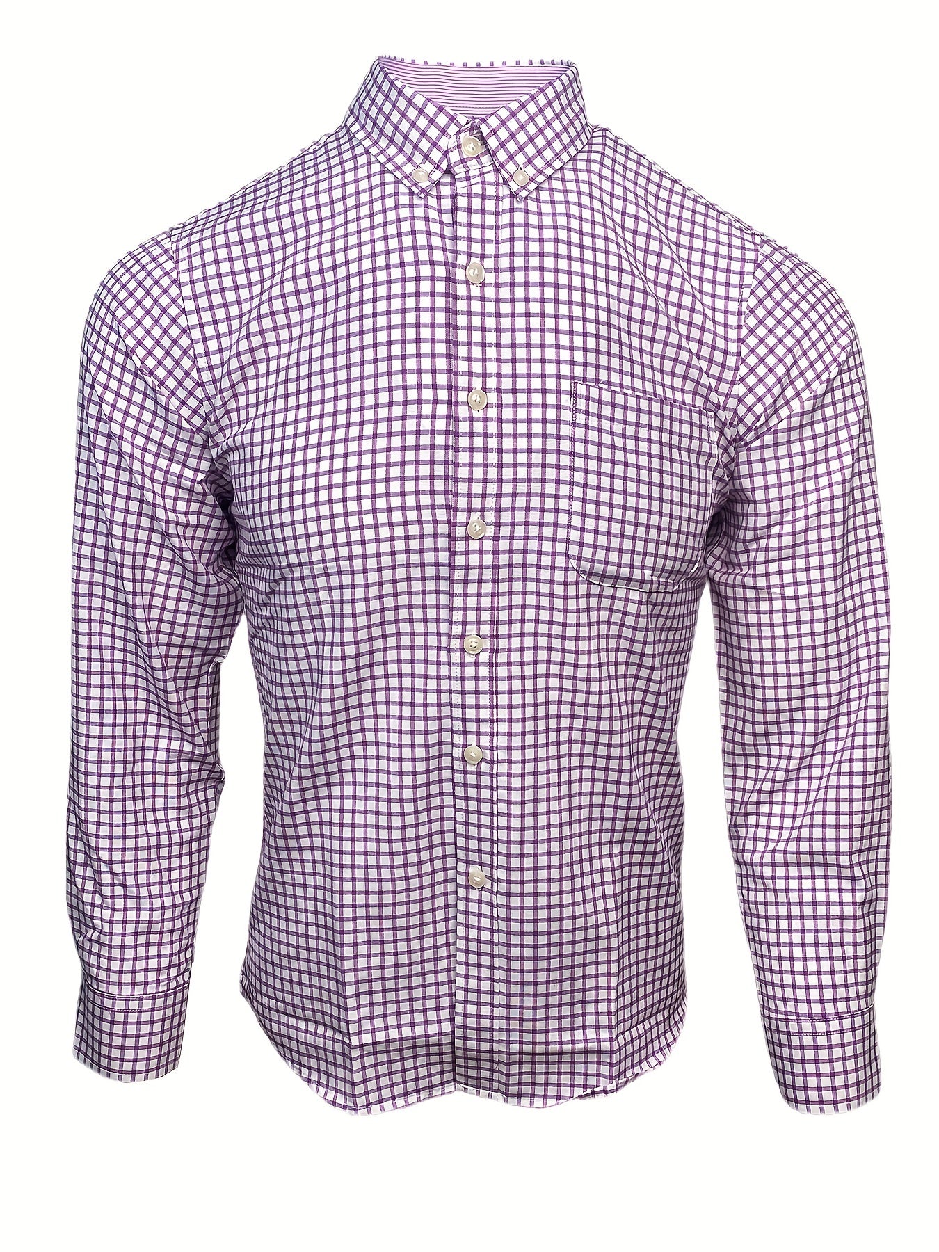 Plaid Print Men's Casual Button Up Shirt With Chest Pocket