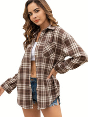 Plaid Button Front Pocket Shirt Long Sleeve Casual Shirt